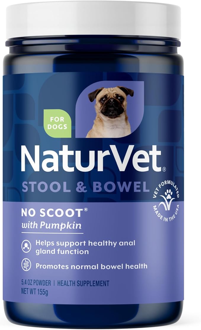 NaturVet - No Scoot for Dogs - Plus Pumpkin - Supports Healthy Anal Gland & Bowel Function - Enhanced with Beet Pulp & Psyllium Husk (5.4oz Powder)