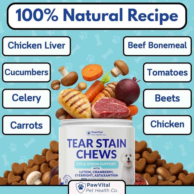 Tear Stain Chews for Dogs – Natural Tear Stain Remover & Eye Health Supplement with Cranberry, Lutein & Eyebright – Reduces Tear Stains, Supports Vision & Promotes Clear Eyes – 90 Soft Chews