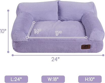 Hollypet Fluffy Plush Pet Cat Couch Sofa Soft Calming Pet Dog Sofa Beds for Medium Small Cats and Dogs, Light Purple