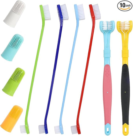 Triple Head & Double Head Dog Toothbrush Set,360 Degree Toothbrush,Finger Rubber Toothbrush, Multi-Angle Dental Cleaning Brushes forDog Cat Oral Dental Health