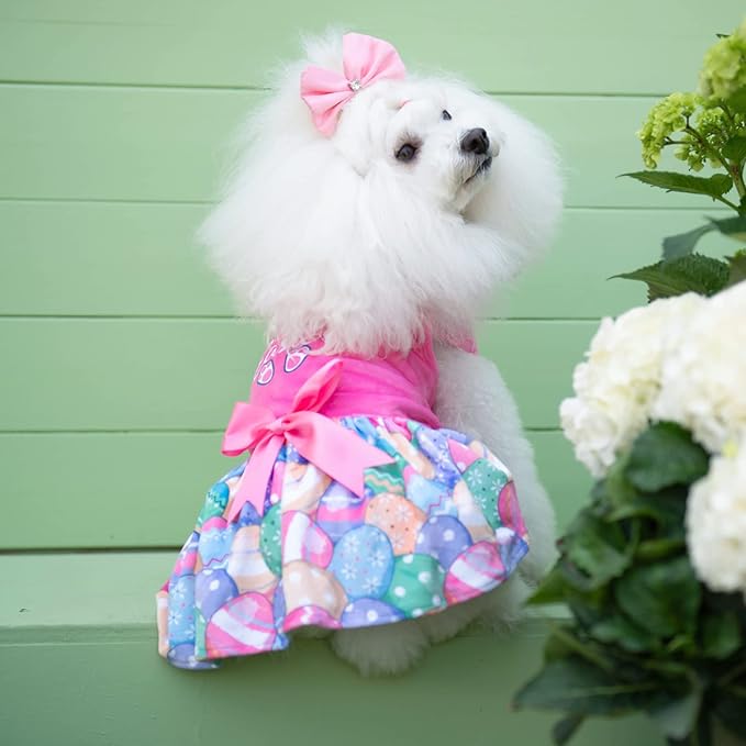 CuteBone Happy Easter Eggs Dog Dress Velvet for Small Dogs Girl Pink Puppy Dresses Dog Clothes CVA18XS-D