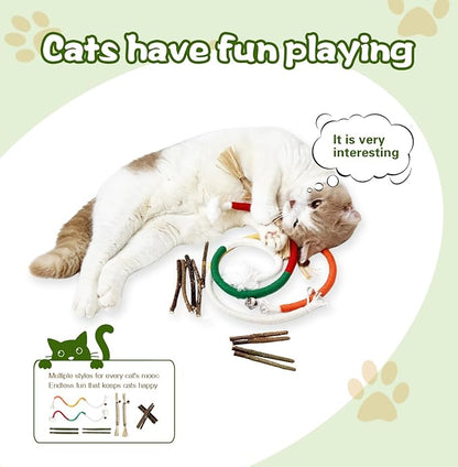 Catnip Chew Toys for Cats, 12 Pack Cat Toys with Silvervine Sticks, Natural Silvervine Stick Cage Balls & Bell Balls for Indoor Cats