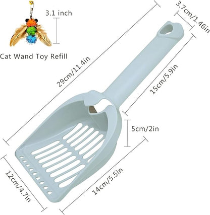 2 Pack Large Cat Litter Scoop Set with Bee-Shaped Wand Toy Refill, Heavy Duty Cat Scooper for Litter Box with 7mm Wide Large Holes, Long Handle & Hanging Hook, Kitty Litter Box Cleaning Tool