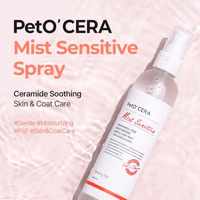 PetO'Cera Mist Spray, Unscented - Anti-Itch & Dandruff Treatment for Dogs & Cats, Hydrating Grooming Supplies Mist with Ceramide, Soothing Relief for Sensitive & Dry Skin 5.07 fl oz/150ml