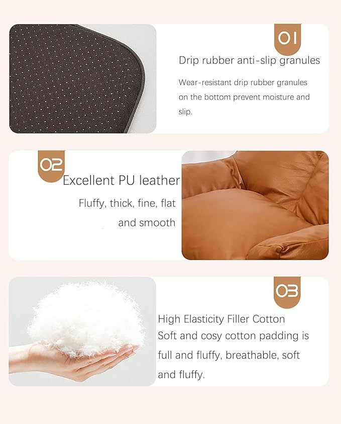 Pet Sofa Bed, Vintage Cat Dog Faux Leather Sofa with Non-Slip Bottom for Dogs Cats (Grey, Large)