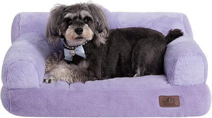 Hollypet Fluffy Plush Pet Cat Couch Sofa Soft Calming Pet Dog Sofa Beds for Medium Small Cats and Dogs, Light Purple