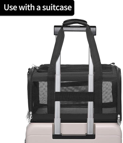 Airline Approved Pet Carrier for Cats and Small Dogs up to 15 lbs, Breathable Mesh and Collapsible Design, Portable Travel Bag for Bearded Dragon, Puppies Animal Hangbag, Rabbit Cage (Black, Small)