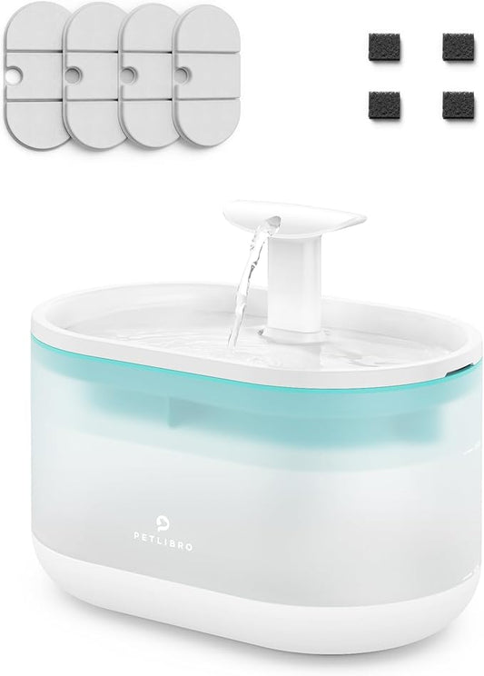 PETLIBRO Pet Water Fountain, Visible Water Level Design, 2.1L Quiet Pet Water Dispenser with Dual Water Modes and 4 Replacement Filters for Cats and Small Dogs, Blue