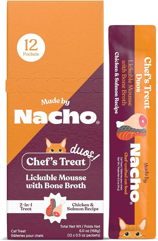 Made by Nacho Lickable Cat Treats Mousse Tubes 12 Count with Bone Broth Chicken and Salmon Recipe (.5 oz) No Grains, Corn, Wheat or Soy