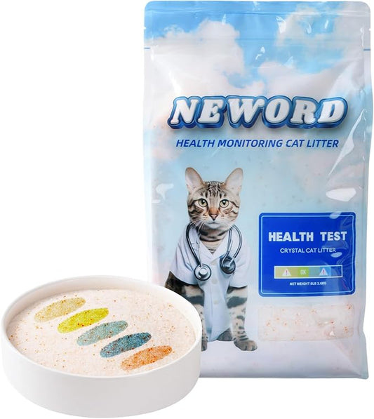 NEWORD Crystals Cat Litter Health Indicating Silica Gel Cat Litter, Color-Changing, 8 lb, Urine PH Level Detection Health Monitoring Non-Clumping Superior Odor Control Absorbent Lightweight, Unscented