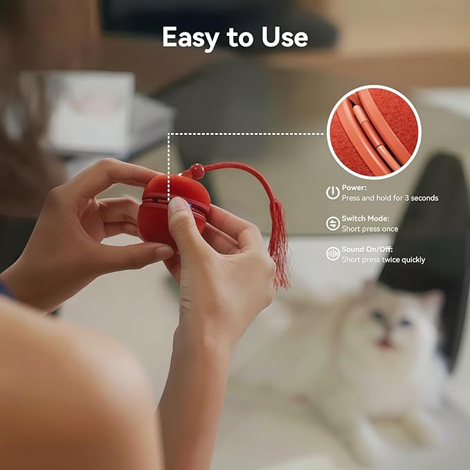 Cheerble 2 in 1 Interactive Cat Toys for Indoor Cats - Wicked Ball Duo2 Automatic Cat Toy, Dual Interchangeable Shells, Electric Cat Toy Ball with Chirping Sounds, Rechargeable Moving Kitten Toys, Red