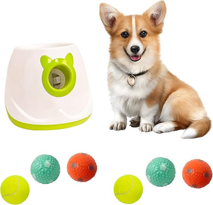 PTLSY Automatic Dog Ball Launcher - Interactive Puppy Thrower Machine for Small & Medium Dogs, 3 Balls (Inclusive of 2 inch) & White Launcher with 6pc Balls