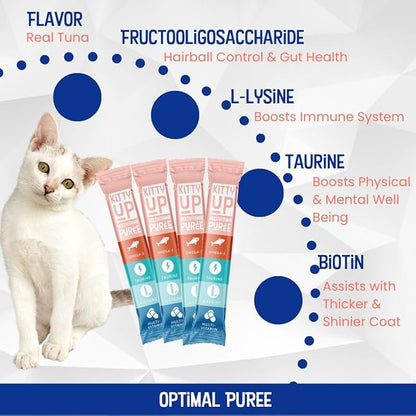 Kitty Up Lickable Cat Treats -Real Tuna Multivitamin Puree with Lysine & Taurine for Indoor Cats | Grain-Free, Squeeze Tube (12 Pack)