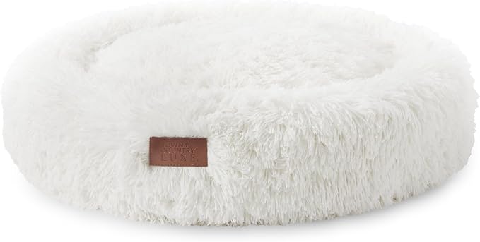 Town & Country Luxe CuddleTown Fuzzy Solid Donut Pet Bed, Soft, Cozy & Calming, Non-Slip Bottom, 100% Machine Washable, Cream, Small 24"x24"x7" Round