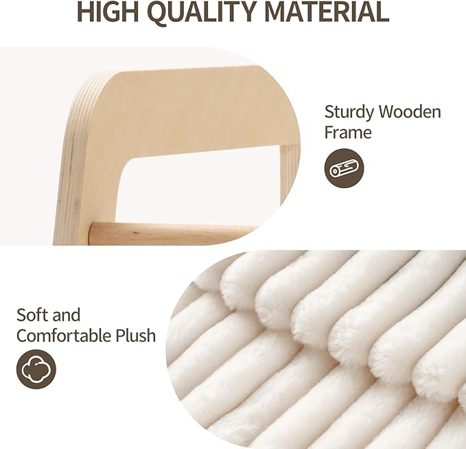 MEWOOFUN Cat Couch Bed, Pet Sofa for Indoor Cats Wooden Indoor Elevated Cat Beds with Removable Mattress Cover Suitable for Kitty, Puppy or Small Animal (Cream, Medium)