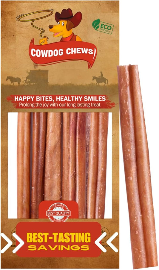Cowdog Chews Beef Bully Stick: Odor-Free, Fully Digestible Beef Collagen Chews (9-12", 5 Count) - Natural, Grain-Free, Long-Lasting Collagen Bully Stick Substitute for All Dog Breeds