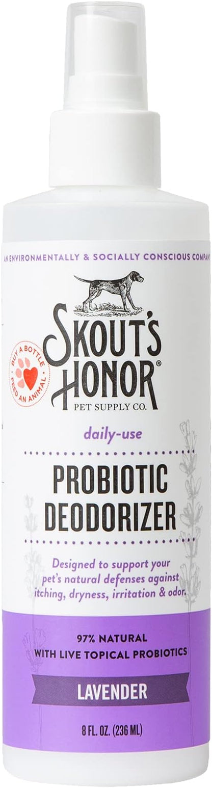 SKOUT'S HONOR Pet Deodorizer Spray- Hydrating Daily-Use with Avocado Oil & Omega-3s, Microbiome Friendly Certiified, Paraben & Sulfate-Free, 97% Natural, 8oz, Lavender