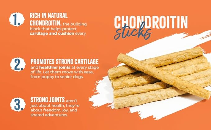 Chondroitin Joint Sticks for Dogs 15 Pack – Natural Collagen Chews with Chondroitin for Joint Support – Grass-Fed Beef Protein – Mobility, Flexibility & Cartilage Health