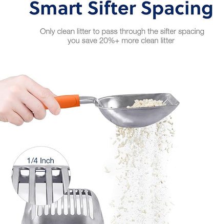 WePet Cat Litter Scoop, Aluminum Alloy Sifter, Kitty Metal Scooper, Deep Shovel, Long Handle, Poop Sifting, Kitten Pooper Lifter, Durable, Heavy Duty, for Litter Box