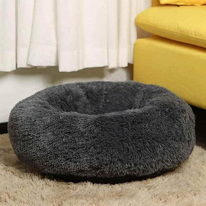 BODISEINT Faux Fur Dog Bed Cat Bed,Shag Round Anti-Anxiety Pet Calming Bed Doughnut Cuddler for Medium Large Puppy Dog Cat Kennel Cushion Self Warming Bed (28'' D x 8'' H, Dark Grey)