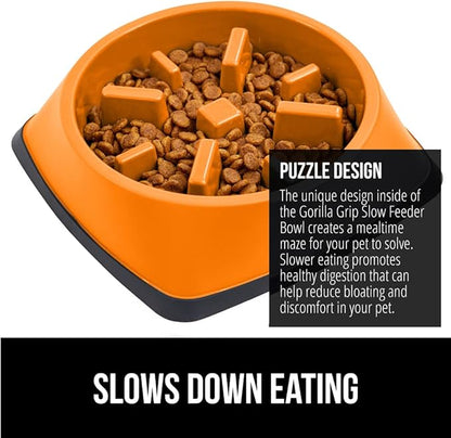 Gorilla Grip Slow Feeder Dog and Cat Bowls, Interactive Puzzle Toy for Dogs and Cats Food Training, Keeps Pets Busy and Prevents Puppy Overeating, Large, Small Breeds, 100% BPA Free, 1 Cup Orange