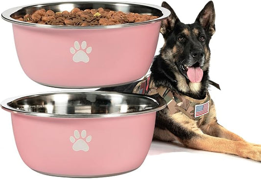 Large Dog Water Bowl 2 Pack, 1.3 Gallons 170oz Stainless Steel Extra Large Dog Food Bowl for Big Giant Dogs, Pink