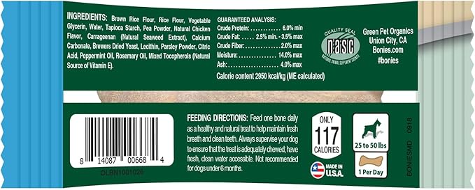 Bonies Natural Breath and Dental Formula Medium-Sized Single Bone - All-Natural Ingredients, Fresh Breath, Cleans Teeth, Low Calories, Chicken Flavor, Medium Dogs, 1 Bone