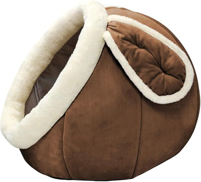 Lcybem Cat Beds for Indoor Cats - Rabbit-Shaped Cat Cave Bed with Hanging Toy,Super Soft Calming Pet Bed for Kitten,Small Dog