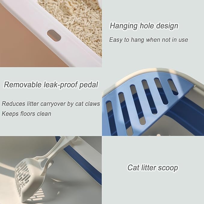 Senior Cat Litter Boxes, Collapsible Open Low Entry Cat Litter Pan with Scoop Travel Kitty Potty Pan Foldable Pet Toilet for Sick Disabled Older Elderly Cats 20.9x15.7x5.7 inch