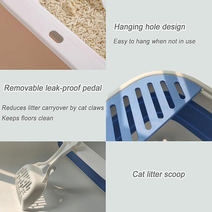 Senior Cat Litter Boxes, Collapsible Open Low Entry Cat Litter Pan with Scoop Travel Kitty Potty Pan Foldable Pet Toilet for Sick Disabled Older Elderly Cats 20.9x15.7x5.7 inch