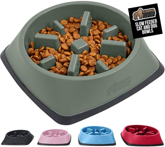 GORILLA GRIP Patent Pending Slow Feeder Dog Bowls, 4 Cup Interactive Puzzle Toy for Dogs and Cats Food Training, Keeps Pets Busy and Prevents Puppy Overeating, All Breeds, 100% BPA Free, Sage Green