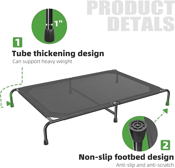 Simple Trending Raised Bed for Extra Large Dog, Waterproof XL Pet Cot, Breathable Big Bed Load 400lb, Black