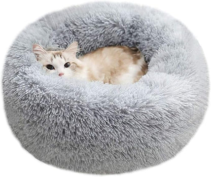 BODISEINT Modern Soft Plush Round Pet Bed for Cats or Small Dogs, Mini Medium Sized Dog Cat Bed Self Warming Autumn Winter Indoor Snooze Sleeping Cozy Kitty Teddy Kennel (24'' D x 8'' H, Light Grey)