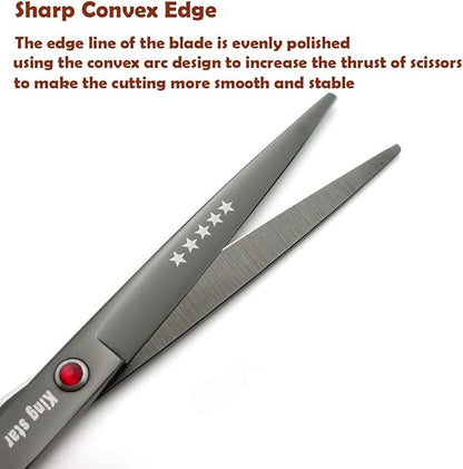 7.0in Titanium Professional dog Grooming Scissors set,Straight & Thinning & Curved scissors 4pcs set for Dog grooming Bright Black With Comb