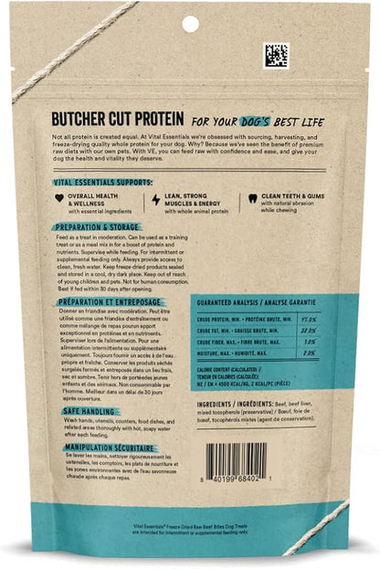 Vital Essentials Beef Bites Dog Treats, 2.5 oz | Freeze-Dried Raw | Single Protein | Premium Quality High Protein Training Treats | Grain Free, Gluten Free, Filler Free