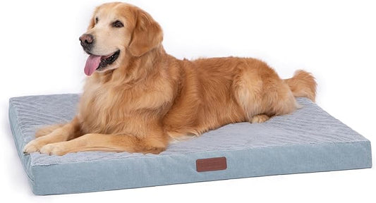 Orthopedic Dog Bed for Large and Medium Dogs, Egg Crate Foam, Waterproof, Washable Cover, Memory Foam Dog Crate pad, Perfect for Indoor or Outdoor Comfort Beige LGray 44 inch