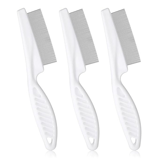 Flea Comb for Dogs and Cats, 3 Pack Fine Tooth Lice Brushers Flea Comb for Kittens, Indoor Cats, Small & Large Dogs, White