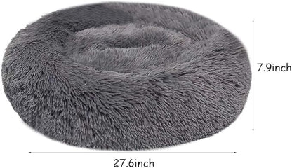 BODISEINT Faux Fur Dog Bed Cat Bed,Shag Round Anti-Anxiety Pet Calming Bed Doughnut Cuddler for Medium Large Puppy Dog Cat Kennel Cushion Self Warming Bed (28'' D x 8'' H, Dark Grey)