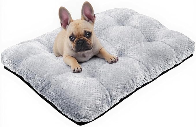CLKHOWL Washable Dog Bed Plush Dog Crate Beds for Large, Medium, Small Size Dogs, Anti-Slip Soft Comfy Pet Kennel Pad, Fits Crate Mat and Cat Bed Mat (Grey, 25.59x19.68 inch)