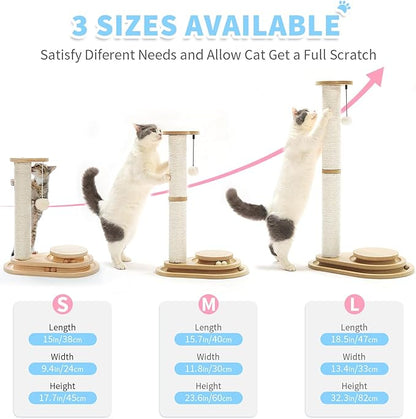Made4Pets Cat Scratching Post Cat Scratcher Kitten Toys for Indoor Cats Wooden Ball Track Two-Layer Modern Sisal 32" Tall Scratch Post Interactive Toy with Dangling Ball Large Size