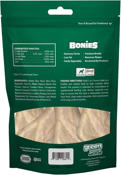 Bonies Breath and Dental Formula Treats for Dogs, All-Natural Ingredients, Fresh Breath, Cleans Teeth, Low Calories, Chicken Flavor - Medium, 8 Bones, 11.45-oz