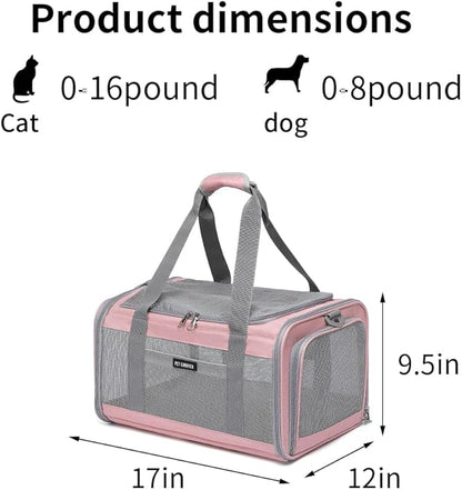 Airline Approved Pet Carrier for Cats and Small Dogs, Breathable and Collapsible Design, Portable Travel Bag for Bearded Dragon, Puppies Animal Hangbag, Rabbit Cage (Pink, Small)