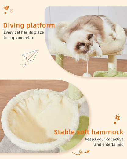 Taoqimiao Cat Tree,38.5-Inch Cat Tower for Indoor Cats,Suitable for Kittens with Luxurious cat condo with Adjustable Baskets and Luxurious Perch MS029SGB Green and Beige