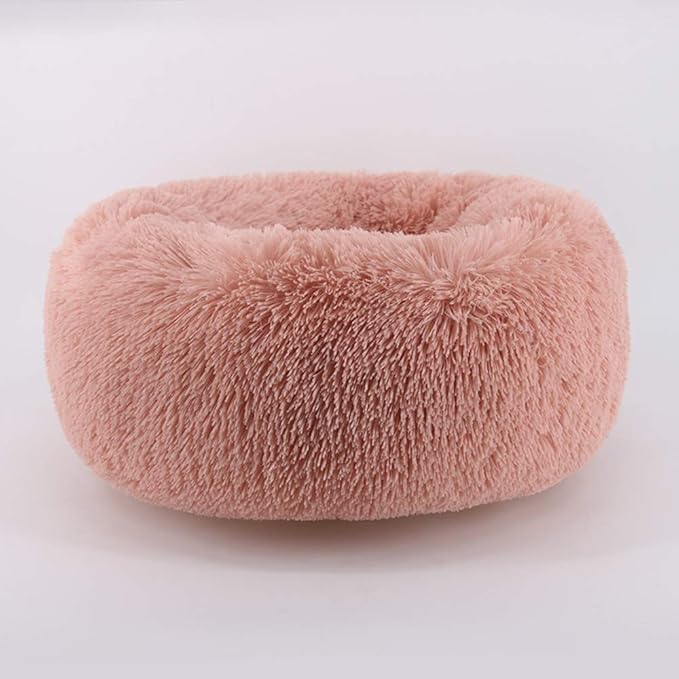 BODISEINT Modern Soft Plush Round Pet Bed for Cats or Small Dogs, Mini Medium Sized Dog Cat Bed Self Warming Autumn Winter Indoor Snooze Sleeping Cozy Kitty Teddy Kennel (20” D x 8'' H, Pink)