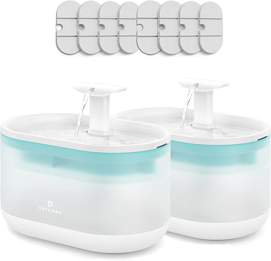 PETLIBRO Cat Water Fountain 2-Pack for Multi-Pet Homes, Ultra Quiet Automatic Pet Water Fountain with Two Flow Modes, 71oz/2.1L Visible Water Level