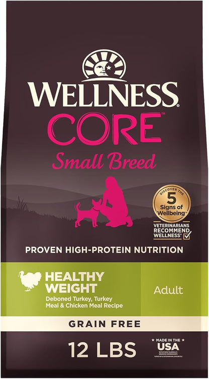 Wellness CORE Dry Dog Food, Small Breed, Grain-Free, High Protein, Natural, Healthy Weight Turkey & Chicken Recipe, (12-Pound Bag)