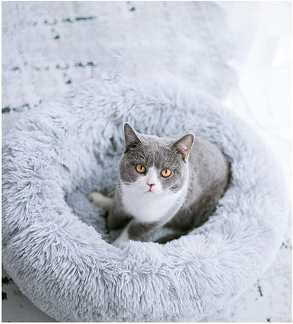 BODISEINT Modern Soft Plush Round Pet Bed for Cats or Small Dogs, Mini Medium Sized Dog Cat Bed Self Warming Autumn Winter Indoor Snooze Sleeping Cozy Kitty Teddy Kennel (20'' D x 8'' H, Light Grey)