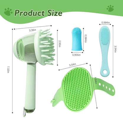 6-Piece Pet Grooming Set – Includes Dog Bath Brush with Shampoo Dispenser, Cat Chin Cleaner, Toothbrushes & Glove Massage Brush for Dogs and Cats (Green)