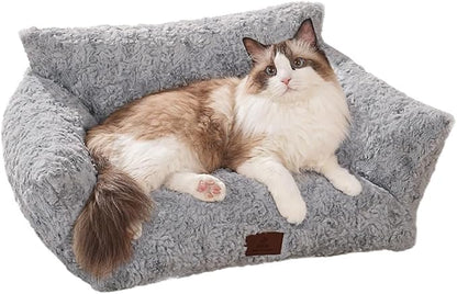 Cat Couch Beds Cat Bed for Indoor Cats Washable Dog Beds for Small Dogs & Cats with Removable Cover Fluffy Sofa with Non-Slip Bottom (18.0" L X 24.0" W X 10.0" Th) Grey