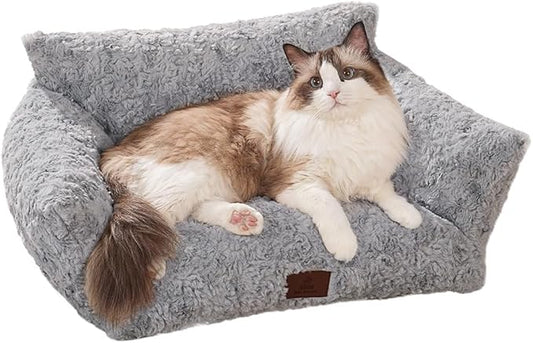 Cat Couch Beds Cat Bed for Indoor Cats Washable Dog Beds for Small Dogs & Cats with Removable Cover Fluffy Sofa with Non-Slip Bottom (18.0" L X 24.0" W X 10.0" Th) Grey